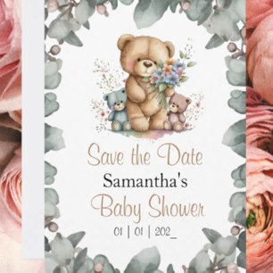 Invitation Jumeaux Ours en Peluche Vert Aquarelle la Date