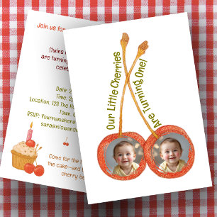 Invitation Jumeaux premier anniversaire Cherry 1er jumeaux