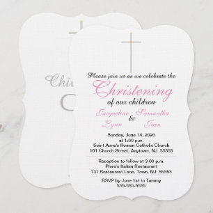 Invitation Jumeaux Rose pour Baptême