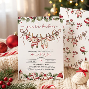 Invitation Jumeaux Santa Baby Fête Prénatale de Noël