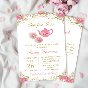 Invitation Jumeaux Tea Party Baby shower Floral Avec Détails