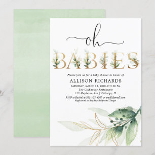 Invitation Jumeaux triplets genre neutre baby shower de verdu