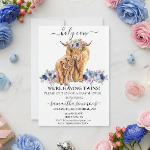 Invitation Jumeaux Vache Sacrée Veau des Highlands Baby Showe