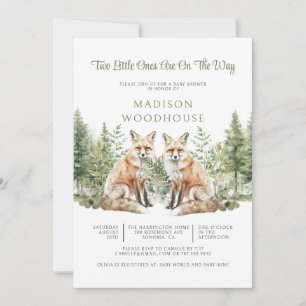 Invitation Jumeaux Woodland Fox Baby Shower Végétation de la