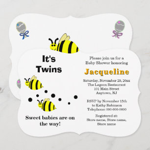 Invitation Jumeaux Yellow Bee Baby Hochets Baby Shower