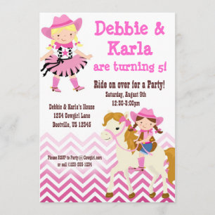 Invitation jumel rose de fête d'anniversaire de