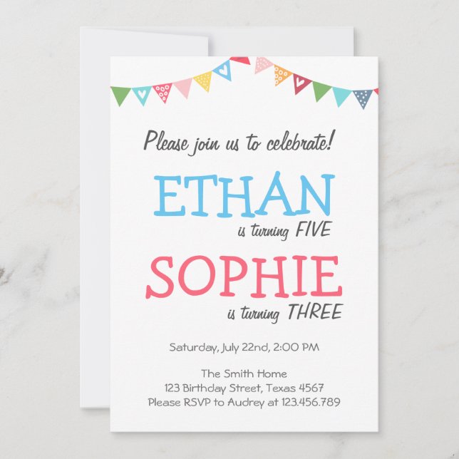 Invitation jumelle à la fête d'anniversaire fille  (Devant)