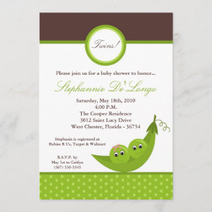 invitation JUMELLE de baby shower de cosse de pois