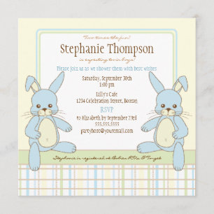 Invitation jumelle de baby shower de lapins de