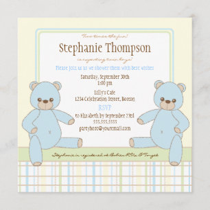 Invitation jumelle de baby shower de nounours de