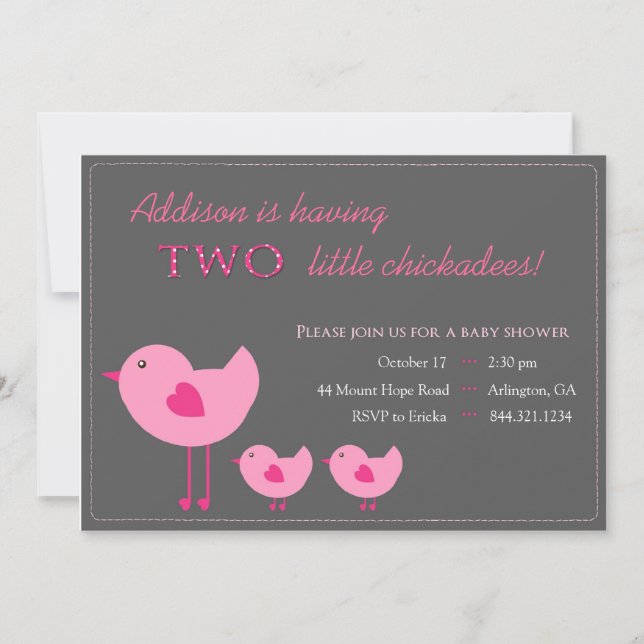 Invitation jumelle de baby shower de poussins (Devant)