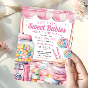 Invitation Jumelles Candyland Baby Shower Rose Douces Filles