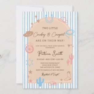 Invitation Jumelles Cowgirl et Cowboy Western rayure Baby Sho