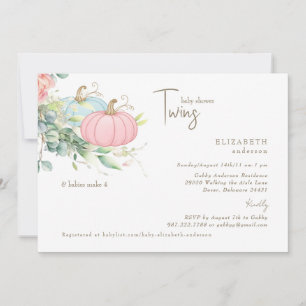 Invitation Jumelles Rose & Bleu Petits Citrouilles Baby Showe