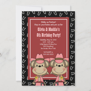 Invitation Jumelles Western Cowgirl Singe 5x7 Anniversaire