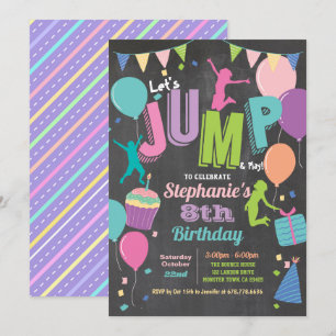 Invitation Jump anniversaire. Filles en trampoline
