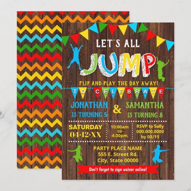 Invitation Jump anniversaire trampoline bonjour (Devant / Derrière)
