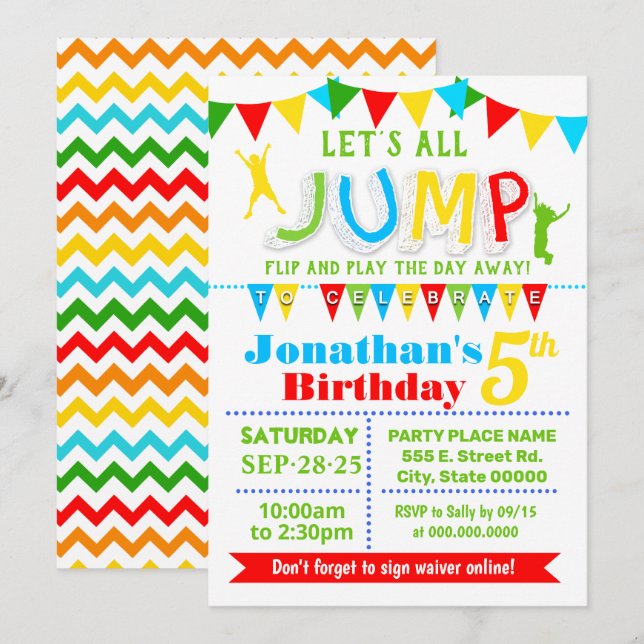 Invitation Jump anniversaire trampoline bonjour maison (Devant / Derrière)