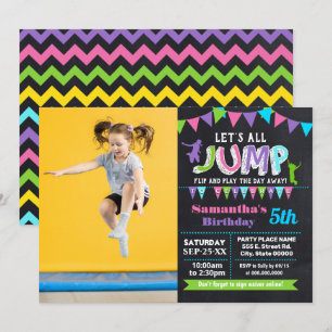 Invitation Jump anniversaire trampoline rose palkboard photo
