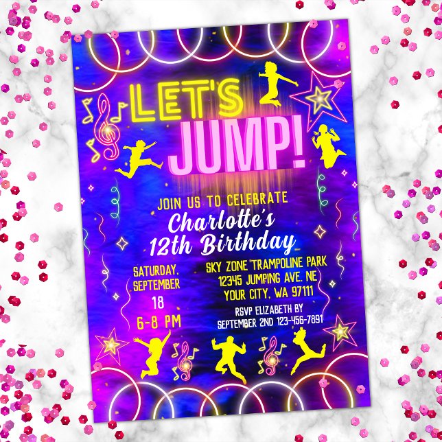 Invitation Jump Bounce Neon Pink Trampoline Anniversaire (Créateur téléchargé)