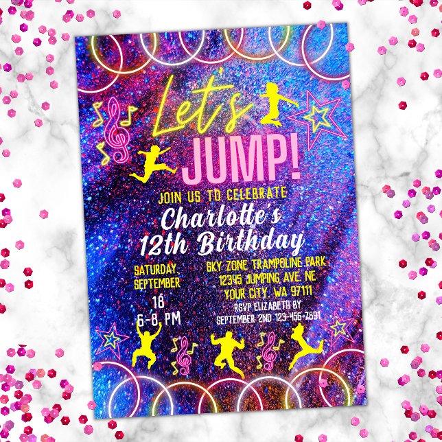 Invitation Jump Bounce Neon Trampoline Park Anniversaire (Créateur téléchargé)