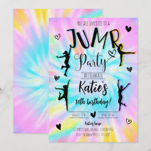 Invitation Jump Girl Tie Dye fête d'anniversaire