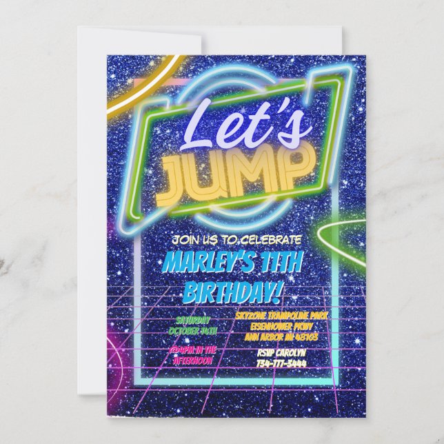 Invitation Jump Party Bounce Neon Trampoline Park (Devant)
