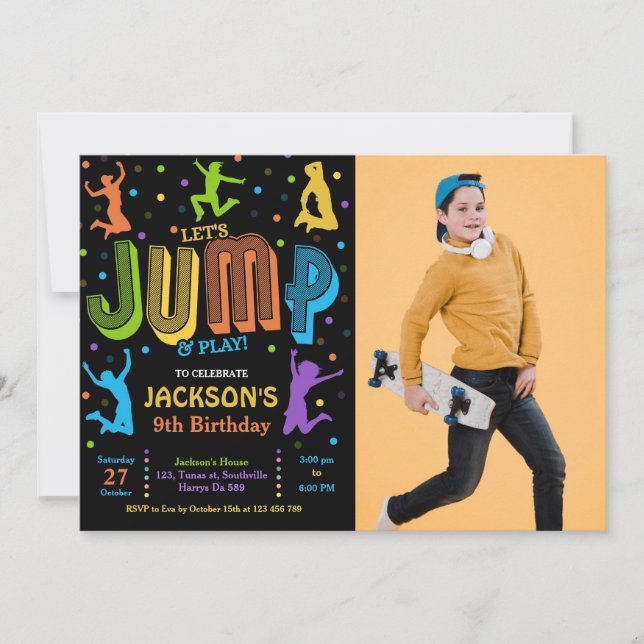 Invitation Jump Photo Anniversaire Trampoline Party (Devant)