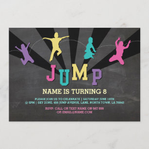 Invitation Jump Trampoline fête d'anniversaire Turquoises gar