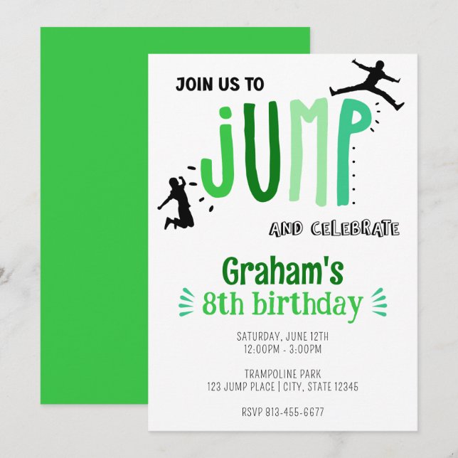 Invitation Jump Trampoline Park pour enfants fête d'anniversa (Devant / Derrière)