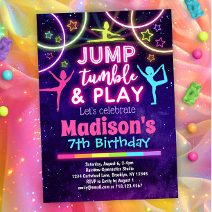 Invitation Jump Tumble & Jouer Gymnastique Filles Anniversair