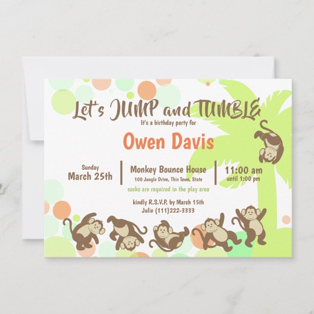 Invitation Jump Tumble Monkey Jungle Anniversaire (Devant)