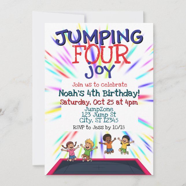 Invitation Jumping FOUR Joy, Trampoline 4th Birthday  (Devant)