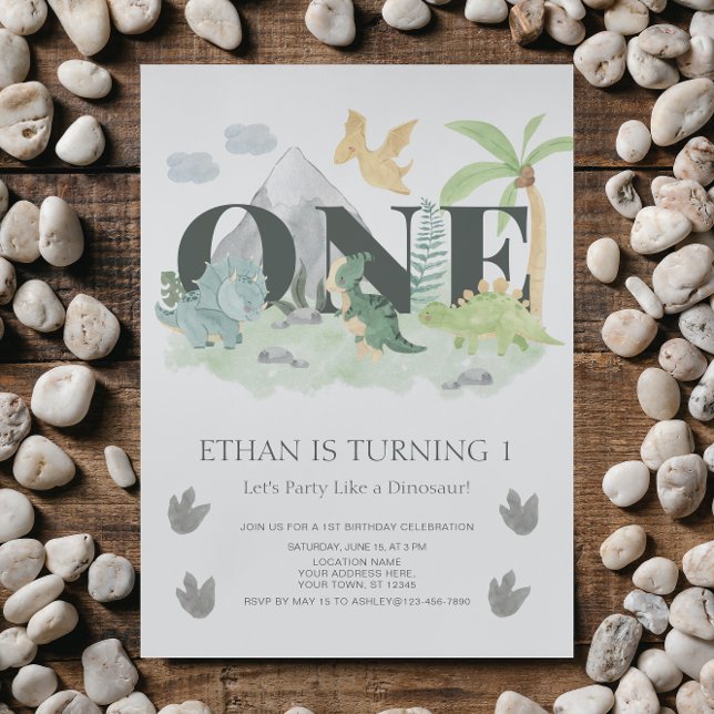 Invitation Jungle 1er anniversaire Watercolor Dinosaur Party (🦖 Get ready to party with these unique dinosaur-themed invitations.)
