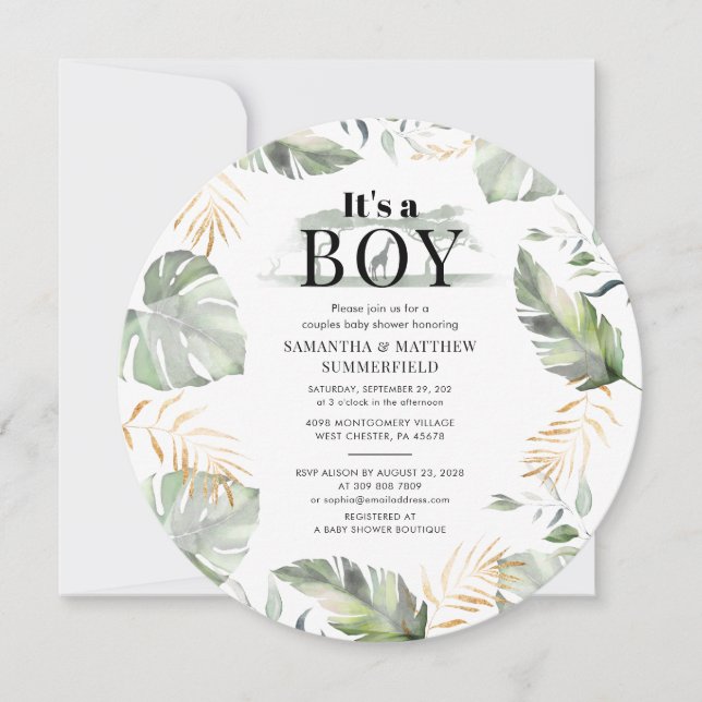 Invitation Jungle Animal Botanical Moderne Baby shower de gar (Devant)