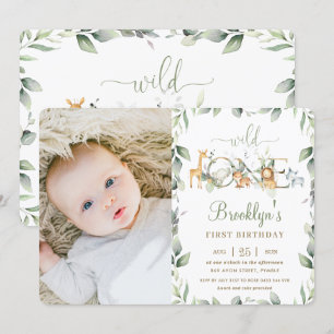 Invitation Jungle Animal Green 1er anniversaire garçon fille 