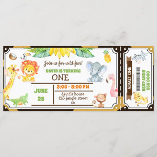 Invitation Jungle Animals Safari Boy Premier Billet d'anniver