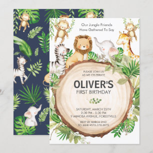 Invitation Jungle Animaux 1er Anniversaire Fête Verdure Safar