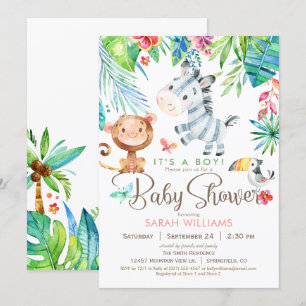 Invitation Jungle Animaux Baby shower Invitation, garçon ou f