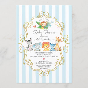Invitation Jungle Animaux Baby showers garçons