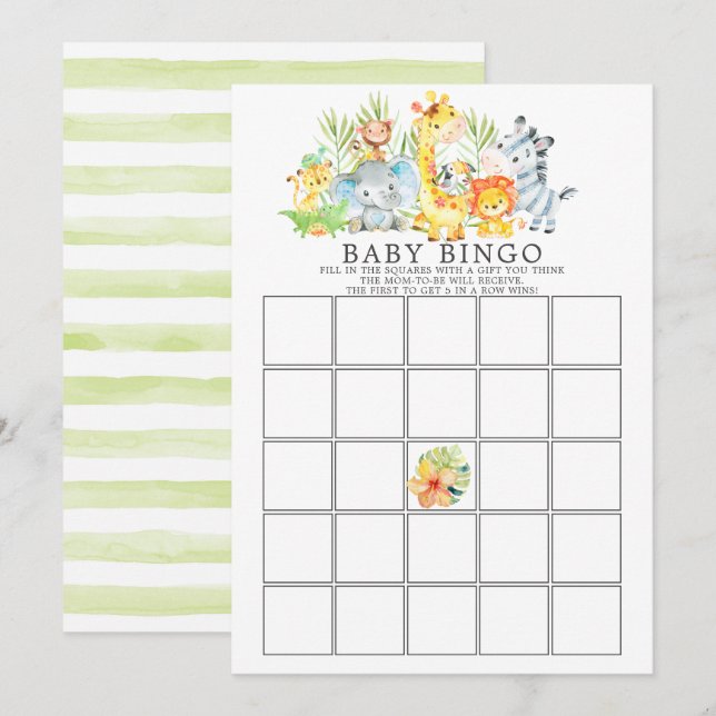 Invitation Jungle Animaux BINGO Baby shower Jeu (Devant / Derrière)