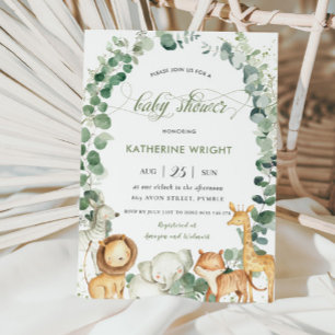 Invitation Jungle Animaux Verdure Genre Baby shower neutre