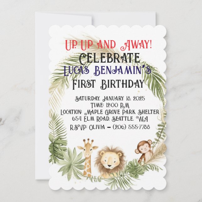 Invitation Jungle Arch Wild Un premier anniversaire (Devant)