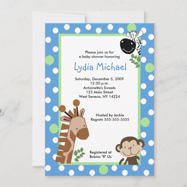 Invitation JUNGLE AVENTURE BLUE Safari Baby shower (Devant)