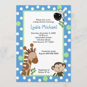 Invitation JUNGLE AVENTURE BLUE Safari Baby shower