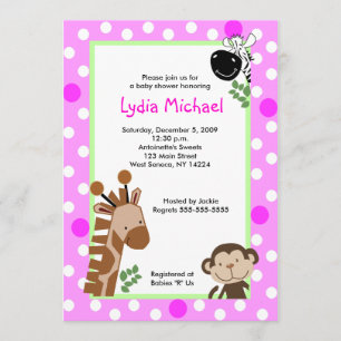 Invitation JUNGLE AVENTURE ROSE Baby shower Safari Safari