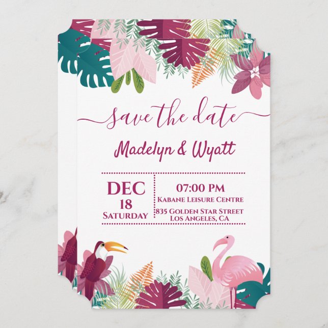 Invitation Jungle Flamenco Coloré Chic (Devant / Derrière)