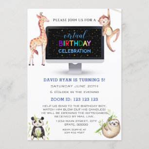 Invitation Jungle Forest Friends Boy Fête virtuelle d'anniver