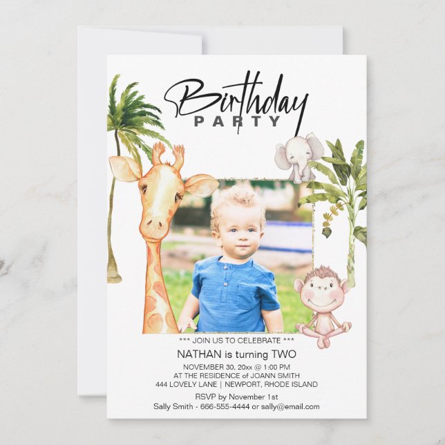 Invitation *~* Jungle Giraffe 2 DEUX AR21 Photo Anniversaire  (Devant)