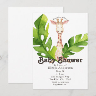 Invitation Jungle Giraffe Baby shower d'aquarelle